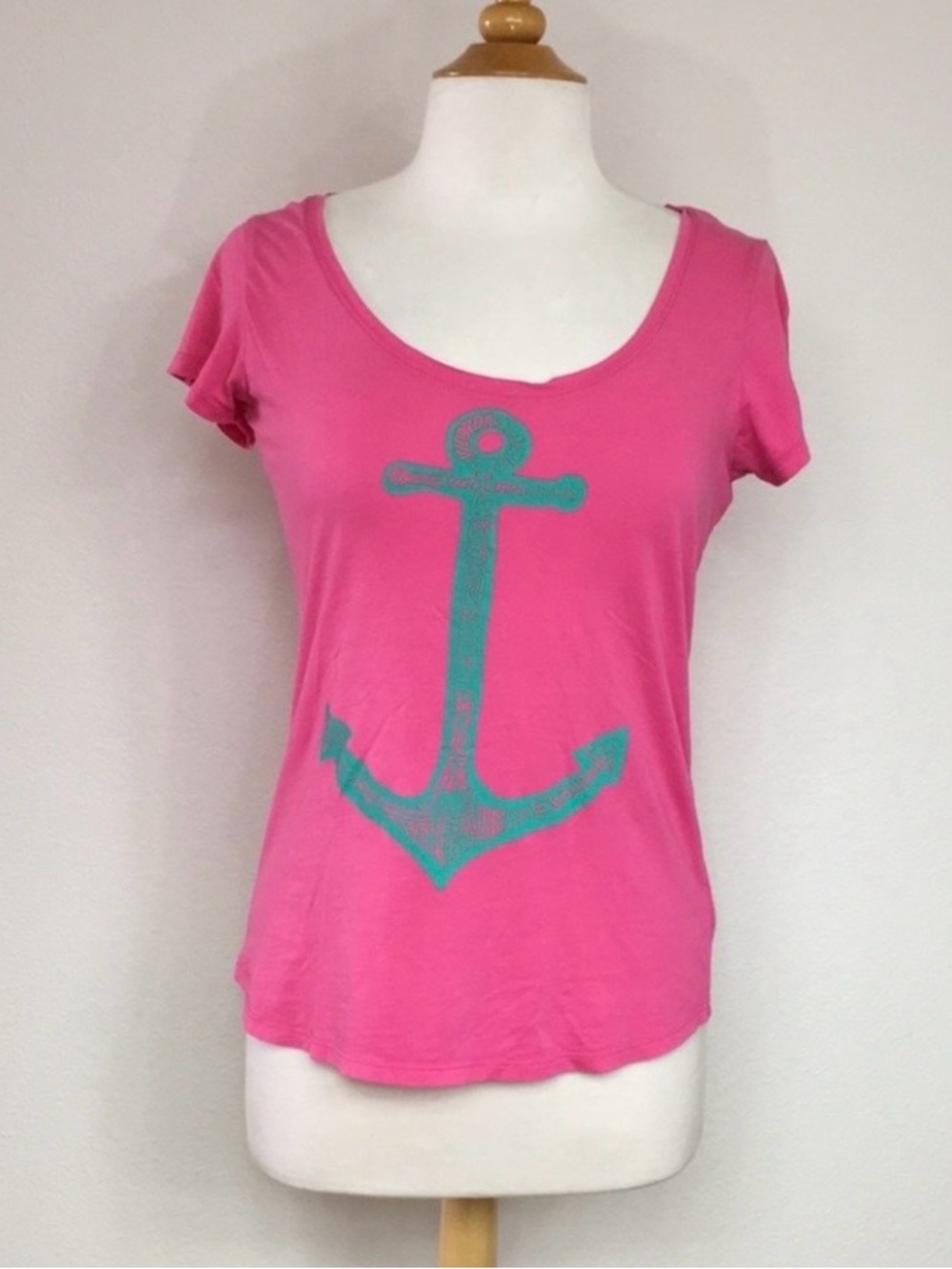 3/$25 Volcom Girls Pink Turquoise Logo Anchor Lightweight T-Shirt Size Medium 12